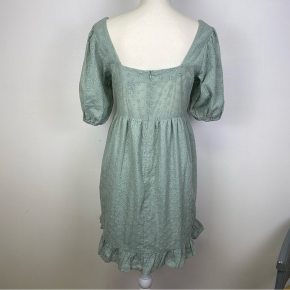 Lola May Green Sage Puff Sleeves Square Neck Dress NWT Size 10 - Picture 3 of 13